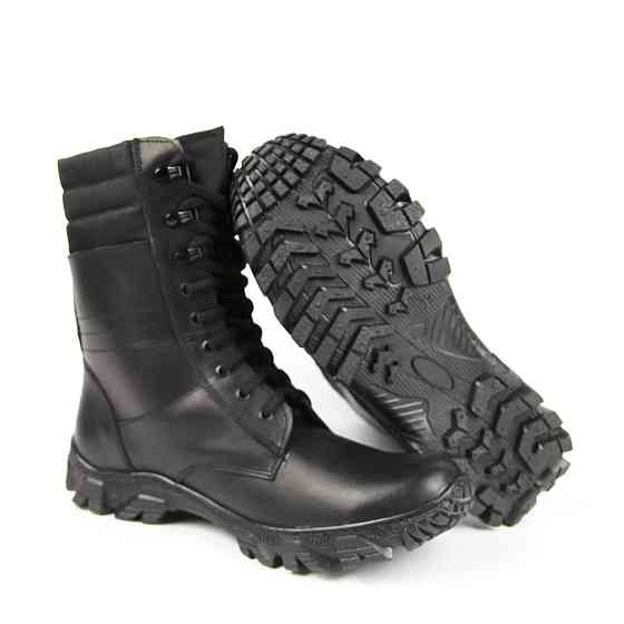 Чоловічі військові шкіряні демісезонні берці Спринт чорні, міцні тактичні берці прошити та проклеєні Львів