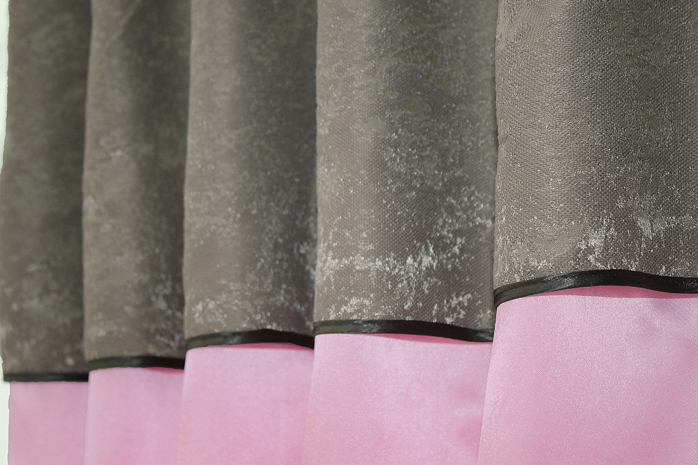 Кухонные шторы VR-Textil № 073к с ламбрекеном и подхватами розовый с серо-коричневым 270х170 см (52-0293) Киев - изображение 5