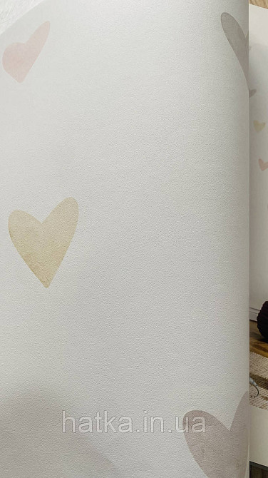 Обои флизелиновые эко Rasch Kids World II 0.53х10 детские сердечки розовые желтые коричневые на белом 301717 Киев - изображение 6