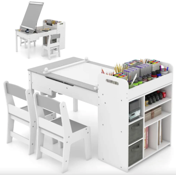 Дитячий набір Costway Fantastik 3 в 1: стіл, 2 стільці, мольберт білий Київ