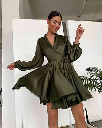 Женское вечернее романтичное мини платье шелк Хаки Одесса