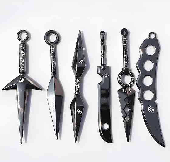 Комплект іграшкових кунаї шинобі Наруто Узумаки RESTEQ — металеві кинджали, сюрікен, амулет і коробка Київ