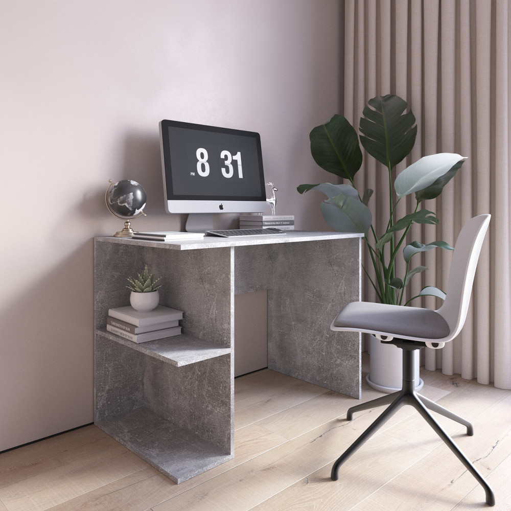 Комп’ютерний стіл VAYS D-7 Бетон, письмовий, з полицями ліворуч, ЛДСП, 100×60×76 см - для дому, офісу, навчання Львів - фото 1