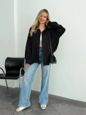 Жіноча лляна сорочка вільного крою — чорна, біла, бежева, блакитна Одеса