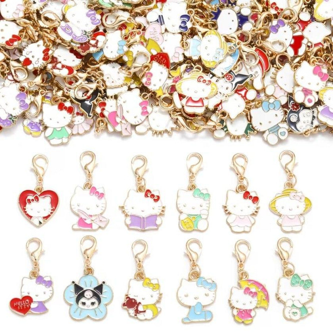 Набор 10 шт. эмалированных подвесок в виде котиков Hello Kitty | Брелки и кулоны из цинкового сплава Киев - изображение 1