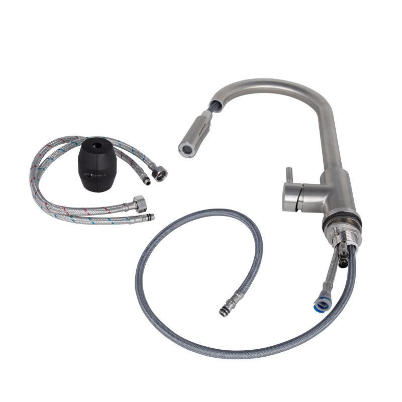 Смеситель для кухни Lidz Aria 04U-SFS с выдвижным изливом (LD376AR43397) сатин Киев - изображение 5