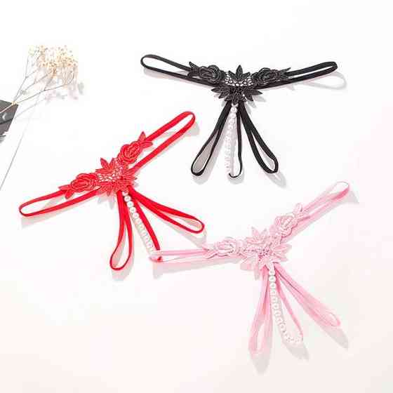 Стринги с бусинками и цветами - Фуксия - S/M – Эротическое бельё Винница