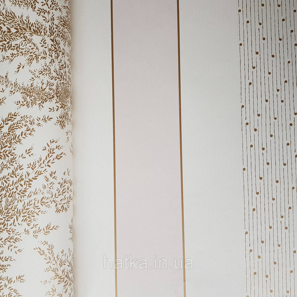 Шпалери вінілові на флізелін Caselio The Place to bed 0.53х10 м смуги білі кремові золотисті Київ - фото 2