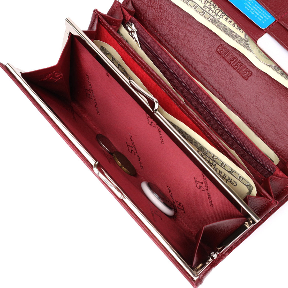 Элегантный кошелек у два сложения из натуральной кожи ST Leather 23065 Бордовый Киев - изображение 3
