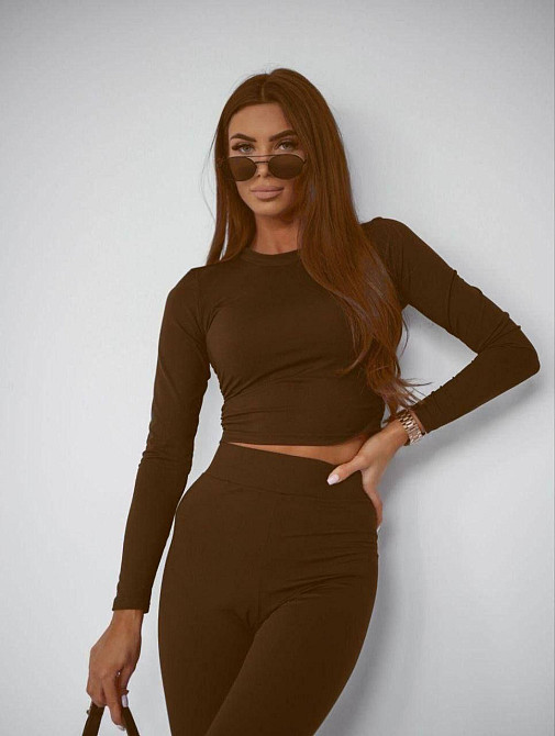 Женский стильный повседневный костюм из микродайвинга Шоколад, 42/44 Одесса - изображение 1