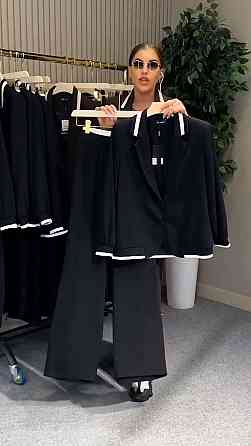 Женский стильный брючный костюм двойка: пиджак и штаны батал итальянский трикотаж Черный, 60/62 Одесса