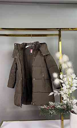 Детская зимняя куртка - пальто для девочки с сумкой на 8 - 9 лет шоколад Николаев