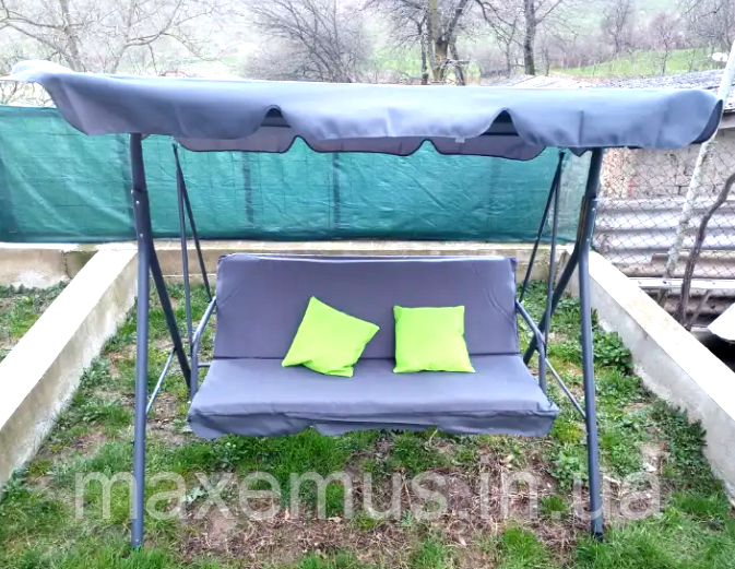 Садовые качели Botro B703 A с навесом и подушками качели для сада и дачи серая с салатовыми подушками Мостиська - фото 2
