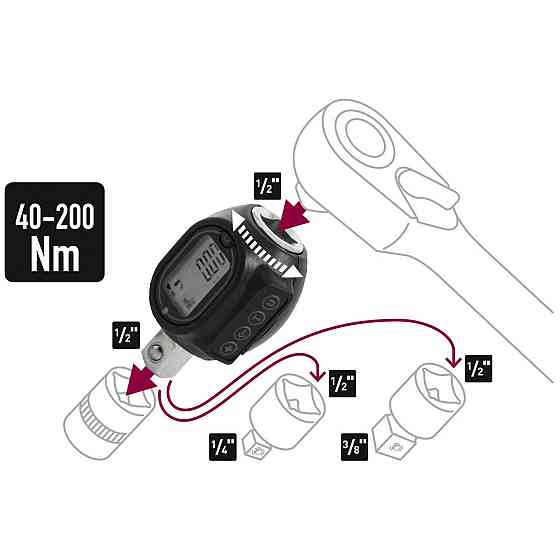 Цифровий динамометричний адаптер двосторонньої дії 1/2" 40-200Nm ROCKFORCE RF-MT-1-240 Одеса