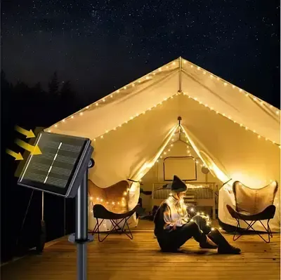 Гирлянда нить на солнечной батарее 1500 LED 150 м черный провод желтый Коломия