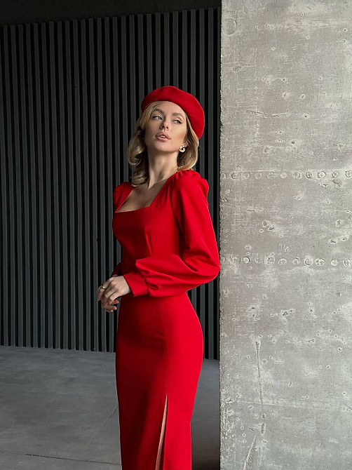 Жіноче вечірнє елегантне мідіплаття з розрізом костюмка класу люкс Червоний, 44/46 Одеса - фото 5