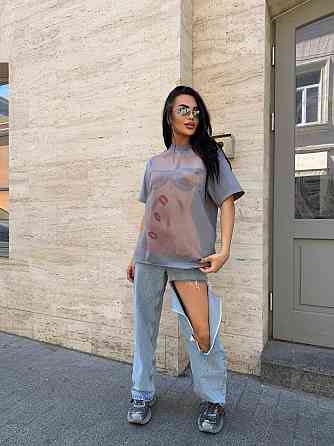 Женская стильная оверсайз футболка с накатом турецкий кулир Пепел Одесса