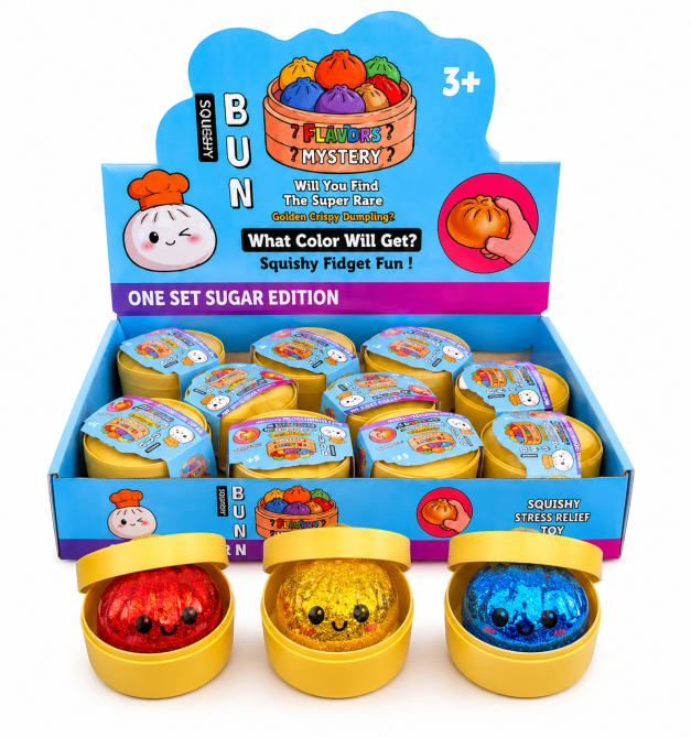 Сквіш-антистрес пельмень Rainbow Mystery Bun глітерний з орбізами у контейнері, 5 см Київ - фото 1