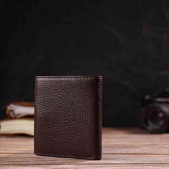 Компактне портмоне для чоловіків з натуральної зернистої шкіри Коричневе (CANPELLINI) Київ