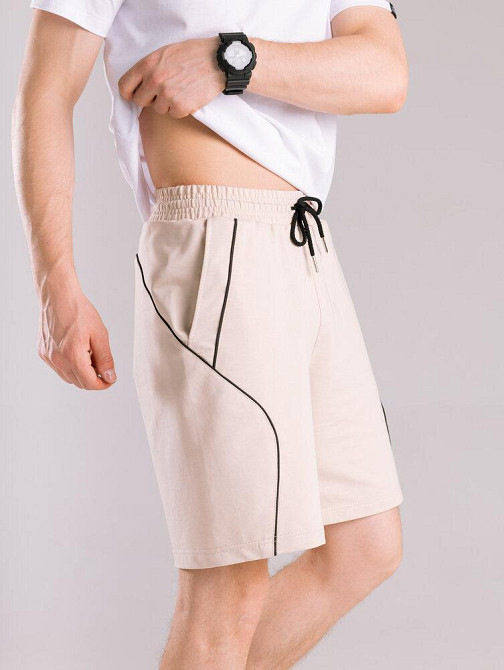 Мужские шорты на лето широкие до колен с карманами двунитка бежевые Pobedov Shape XL Одесса - изображение 3
