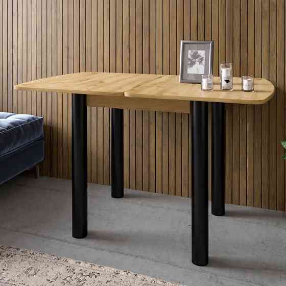 Обеденный стол раскладной LION Нота Мини черные ножки Дуб Артизан 60x70/70x120 (LION-045144) Львов