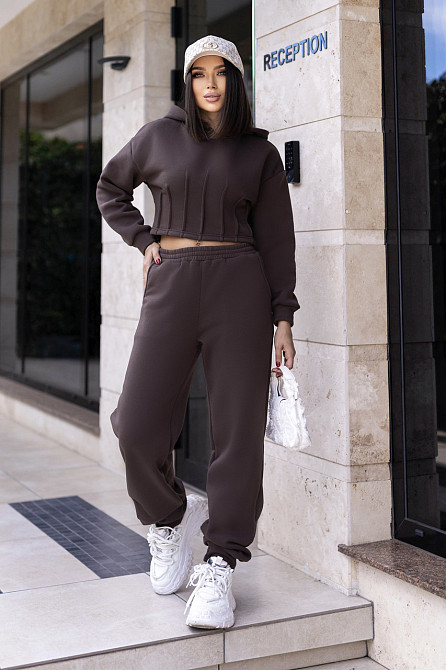 Спортивний костюм на флісі з коротким худі "Navi" | Норма і батал | Розпродаж моделі Шоколадний, 54-56 Київ - фото 1