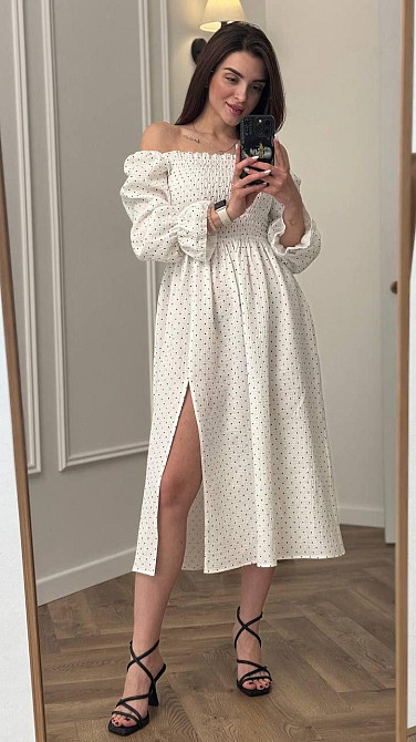 Жіноча сукня міді з відкритими плечима з мусліну Чорний горох XS/S Харків - фото 1