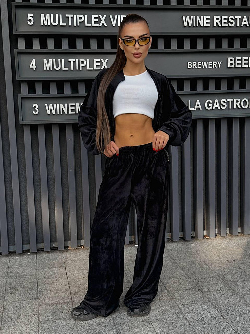 Женский прогулочный костюм двойка: кофта и штаны велюр мрамор Черный, 44/46 Одесса - изображение 8