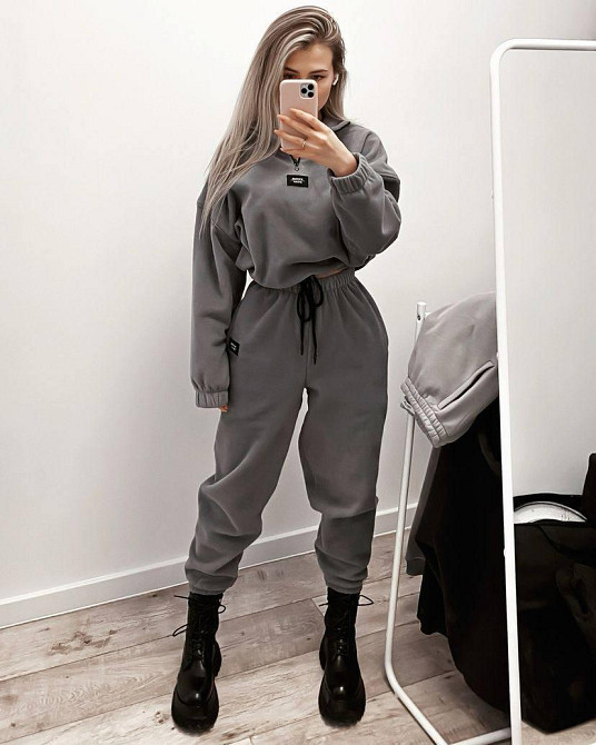 Женский теплый прогулочный костюм двойка из двухстороннего плотного флиса Графит, 44/46 Одесса - изображение 1