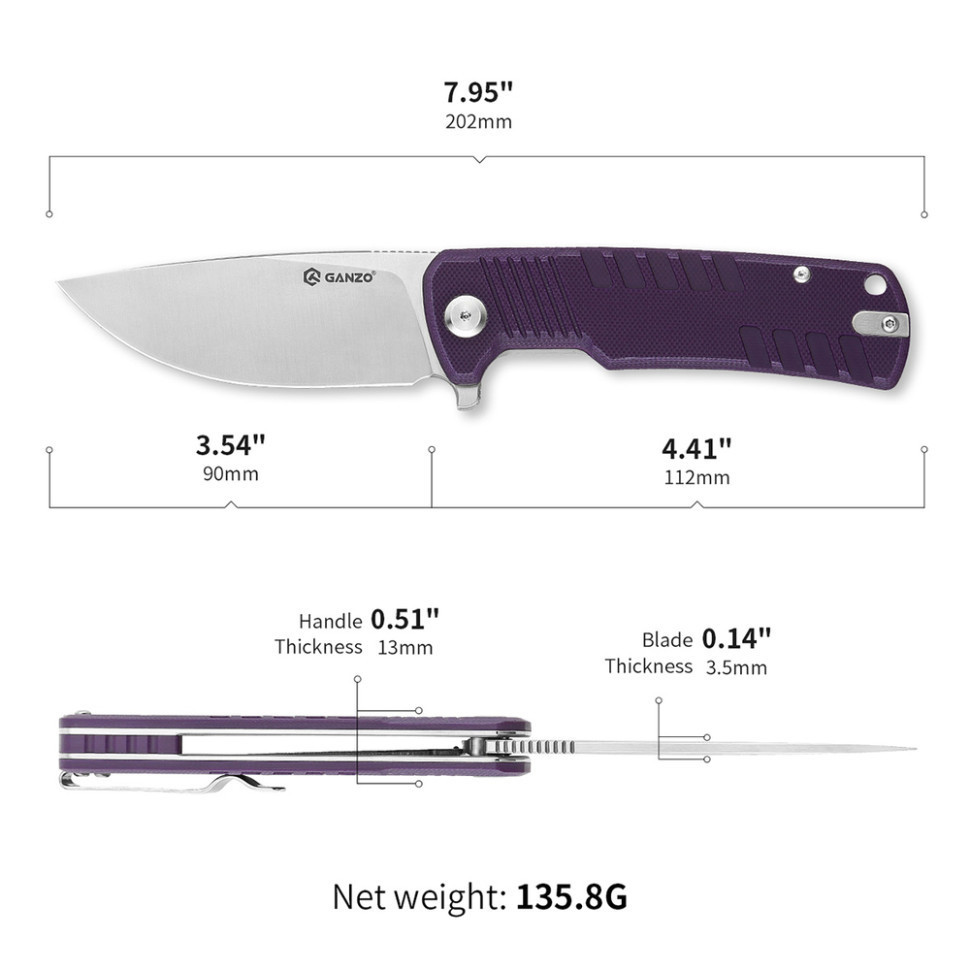 Ніж складаний туристичний Ganzo G769 (9 см) D2 / G10 фіолетовий Киев - изображение 16