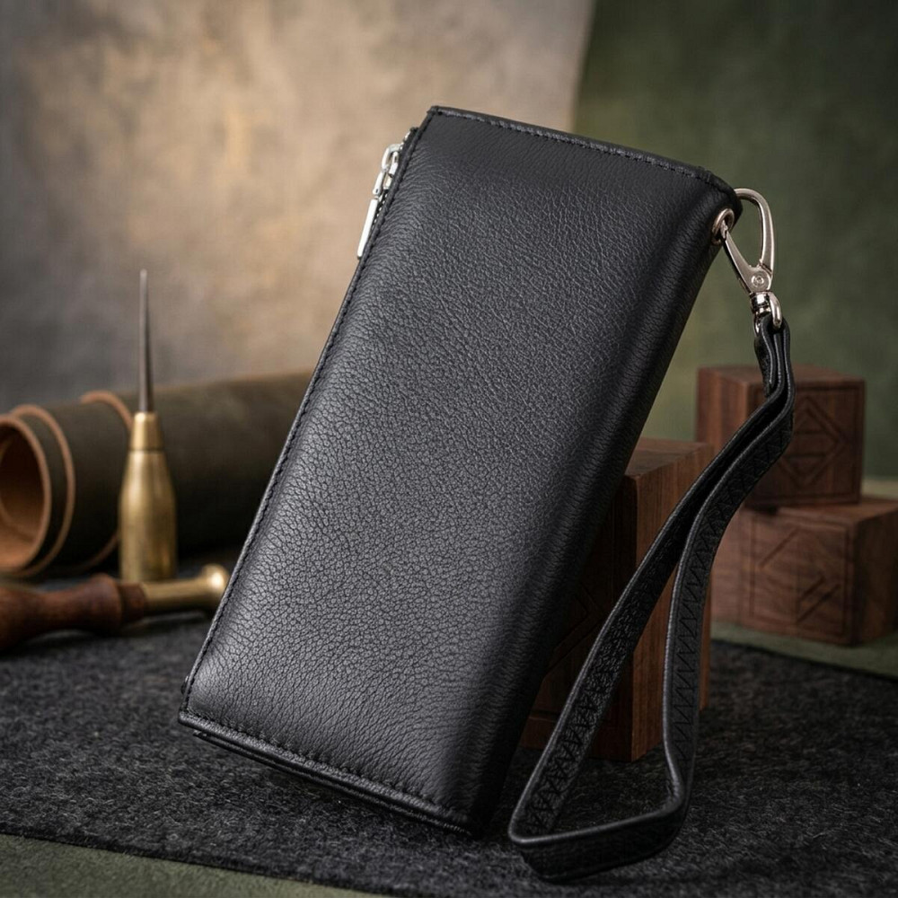 Лаконичный женский вертикальный кошелек-клатч из натуральной кожи ST Leather 22537 Черный Киев - изображение 14