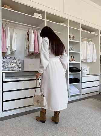 Жіночий затишний довгий кардиган із поясом Альпака. Кремовий Одеса