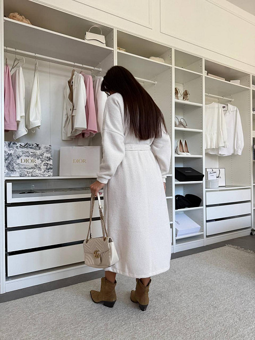 Жіночий затишний довгий кардиган із поясом Альпака. Кремовий Одеса - фото 4