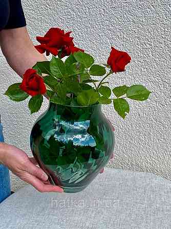 Ваза скляна 17,5*17,5*20 см "Бонна" зелене товсте скло Київ