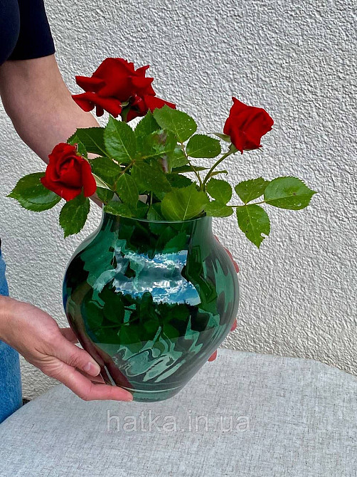 Ваза скляна 17,5*17,5*20 см "Бонна" зелене товсте скло Київ - фото 1