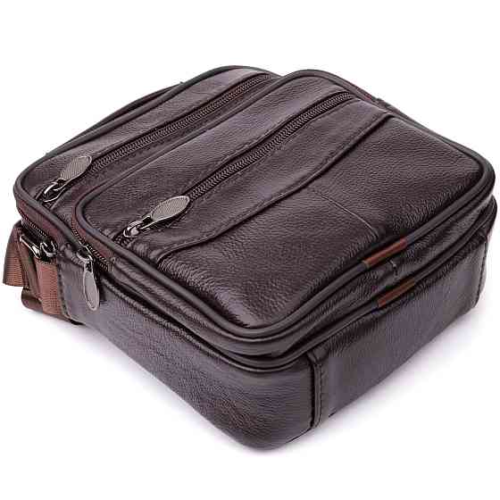 Небольшая вертикальная сумка с ручкой для мужчин из натуральной кожи Vintage 22865 Коричневый Киев