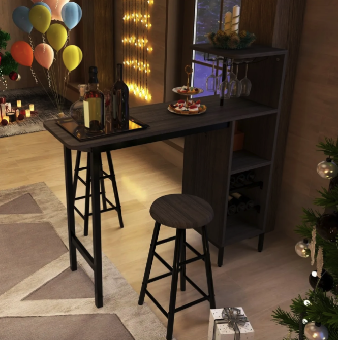 Барний стіл зі стільцями для кухні та вітальні в стилі Loft комплект меблів Costway Bistro коричневий Київ - фото 6