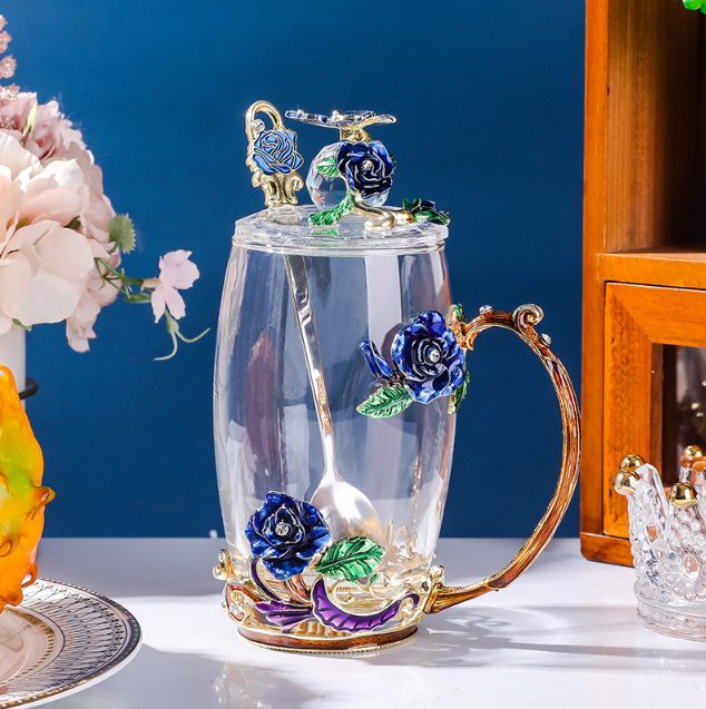 Чашка термостойкая 350 мл с ложечкой блюдцем и крышечкой Чайная пара Синяя роза Подарочная упаковка Кременчуг - изображение 3