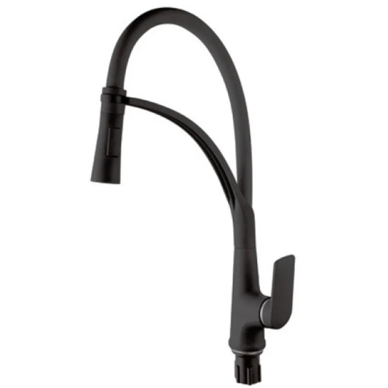 Кухонний змішувач Plamix Lucas-017 SET BLACK REFL.Black з підводом води (PM0717) Харків