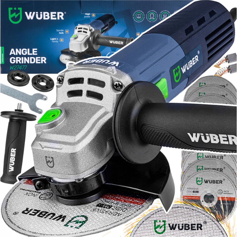 Болгарка (кутова шліфувальна машина) Wuber 1600Вт 125мм + набір 10 дисків 125мм (Польща) Київ - фото 1