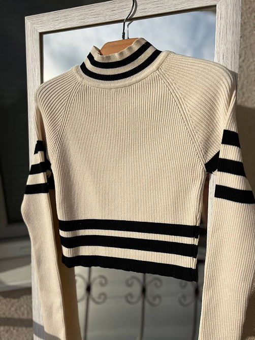 Свитер гольф женский MIX RAY 6728 полоса кроп-топ короткий, молочний, one size Киев - изображение 11