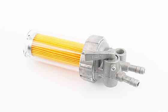 Паливний кран + фільтр в пластмасовому, прозорому корпусі (вхід/вихід вгору) Бершадь