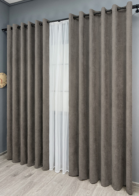 Комплект штор на люверсах VR-Textil Микровелюр Petek YL №1710ш Серо-коричневый 200х250 см 2 шт (37-0323) Киев - изображение 4