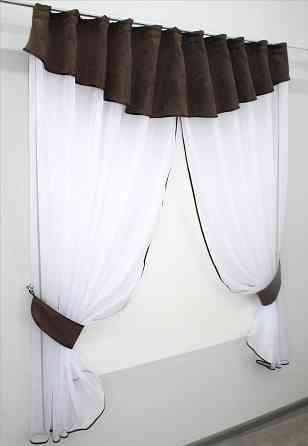 Кухонный комплект VR-Textil № 084к шторки с ламбрекеном белый с коричневым 270х170 см (52-0634) Киев