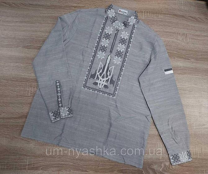 Чоловіча лляна вишиванка сіра Мужність р.ХХЛ Кривий Ріг - фото 1