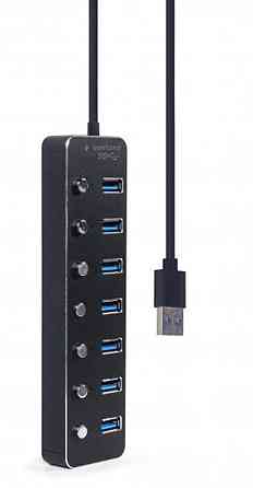 Концентратор USB 3.0 Gembird 7хUSB3.0, з вимикачами, пластик/метал, Black (UHB-U3P7P-01) ( Чорний ) Харьков