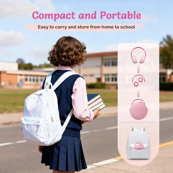 Бездротові навушники TONOSHARK Kids HB03N, Bluetooth 5.3, 60 годин, ANC, 32 Ом, 3,5 мм, чохол, рожеві Київ
