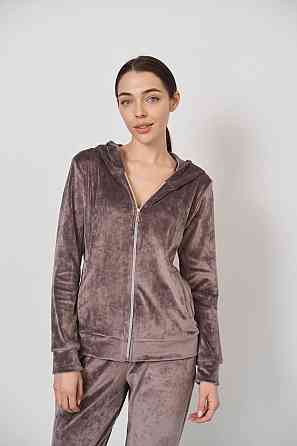 Жіночий велюровий костюм на блискавці з капюшоном Шоколадний S Харків