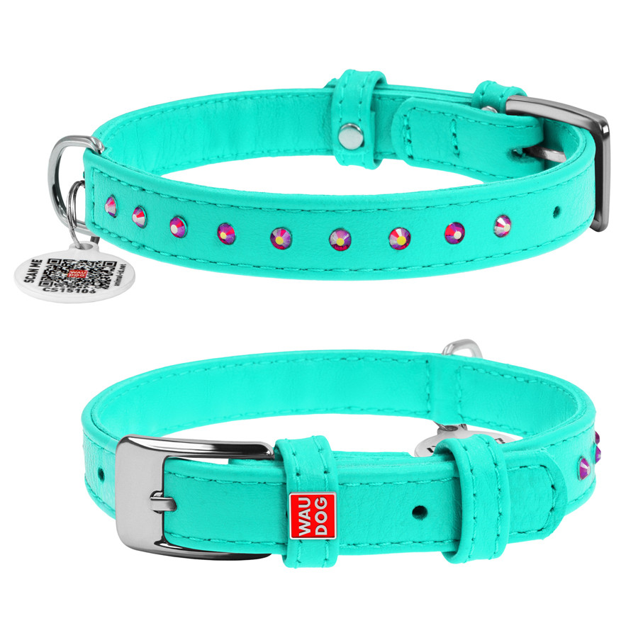 Нашийник для собак шкіряний WAUDOG Glamour з QR паспортом, з клейовими стразами, Ш 12 мм, Дов 2 Коломыя - изображение 2
