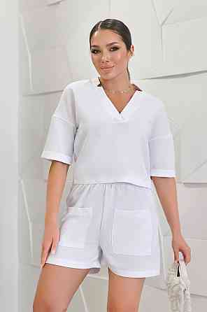 Лляний костюм з шортами "Jade" оптом | Норма і батал | Розпродаж моделі Білий, 46-48 Київ